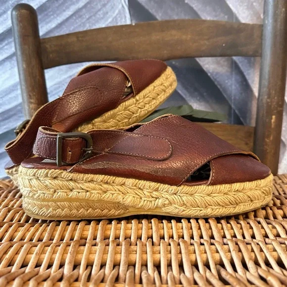 Vintage Leather Espadrilles 7.5 / 38 Platform Flats Sandals Rare Made in Spain - Picture 7 of 16